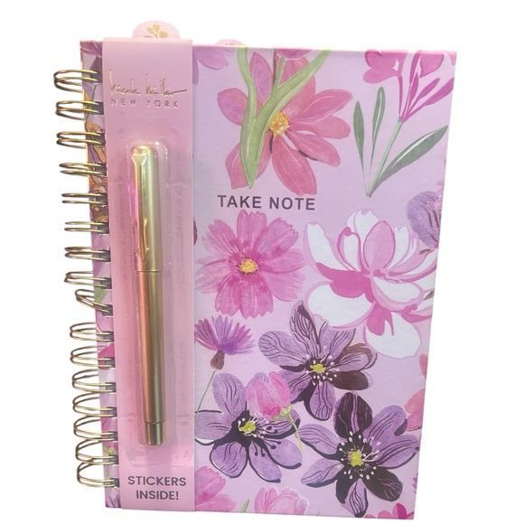 Nicole Miller Pink and Purple Floral Notebook with Gold Pen - Picture 1 of 1